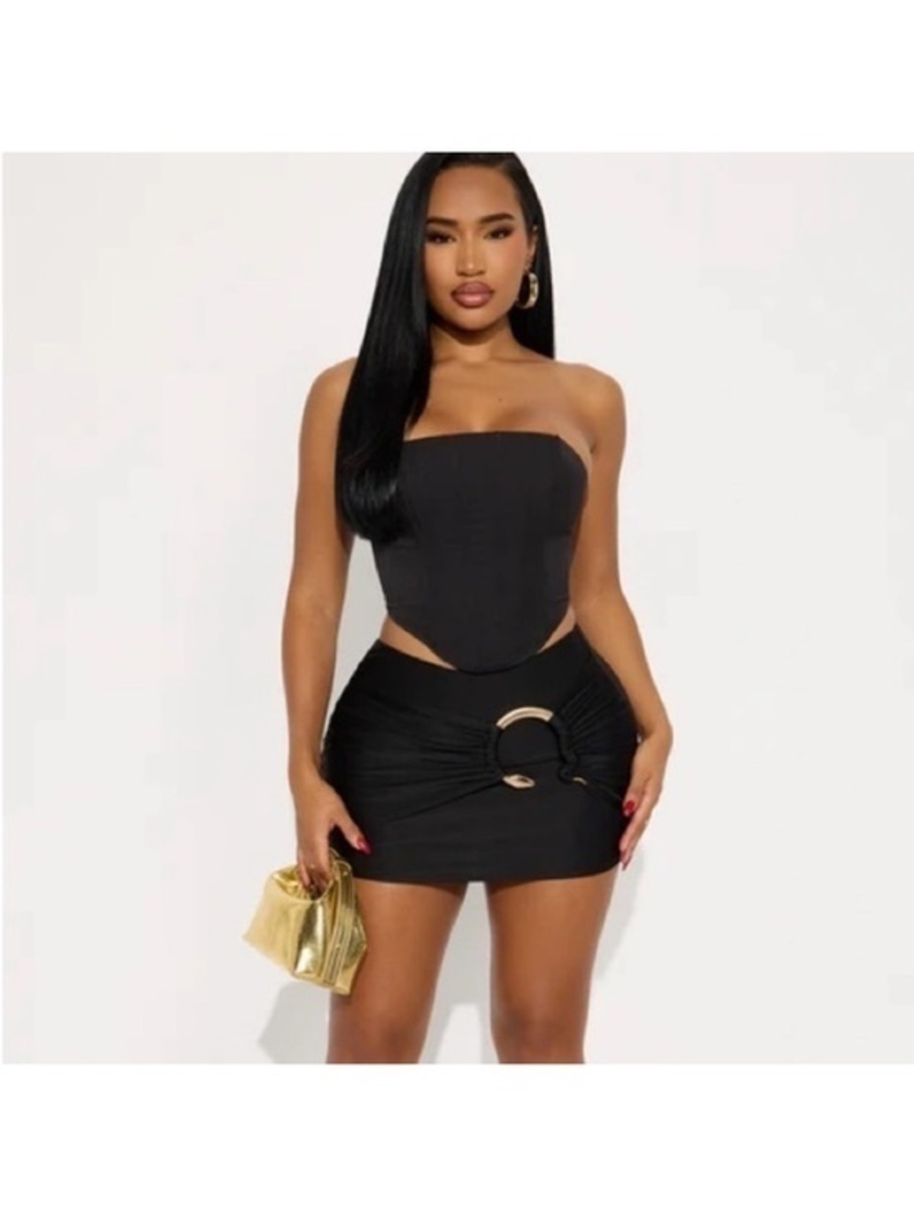 Fashion Nova Black Mini Skirt with Gold Hardware